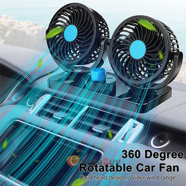 Car Fan Long Neck Dual Head – 360° Cool Air | Free Delivery
