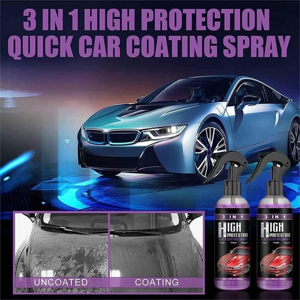 3 In 1 High Protection Quick Car Coating Spray, Ceramic Car Coating Spray Crystal Coating For Car Wax Spray Plastic Parts Refurbish Agent Car Hand Spray (100 Ml)
