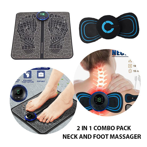 EMS Foot Massager Mat & Mini Body Massager Combo: USB Charging, Smart Display (Pack of 2).