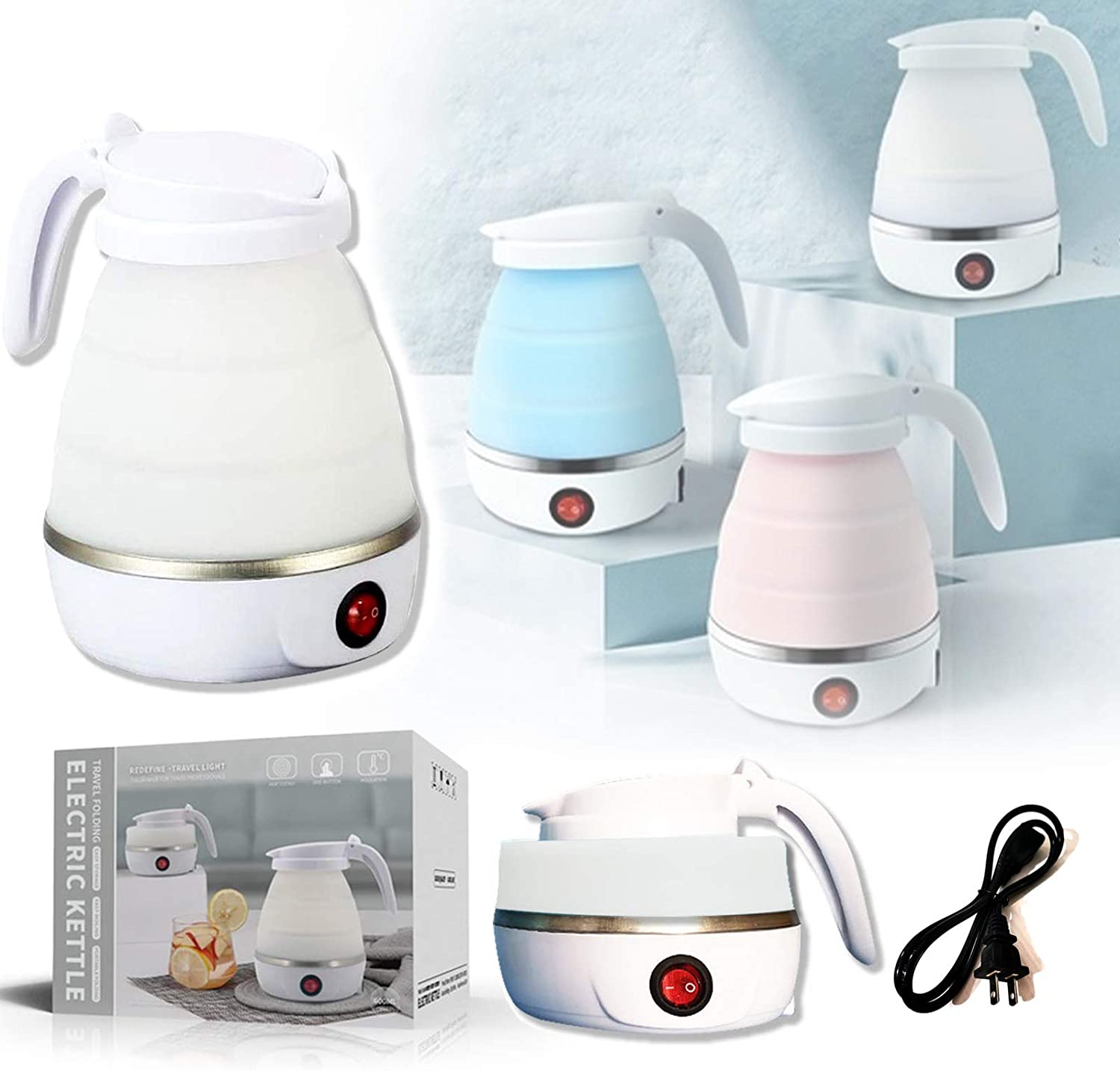 Foldable Electric Kettle 600ml - 5 Mins Heater To Quickly