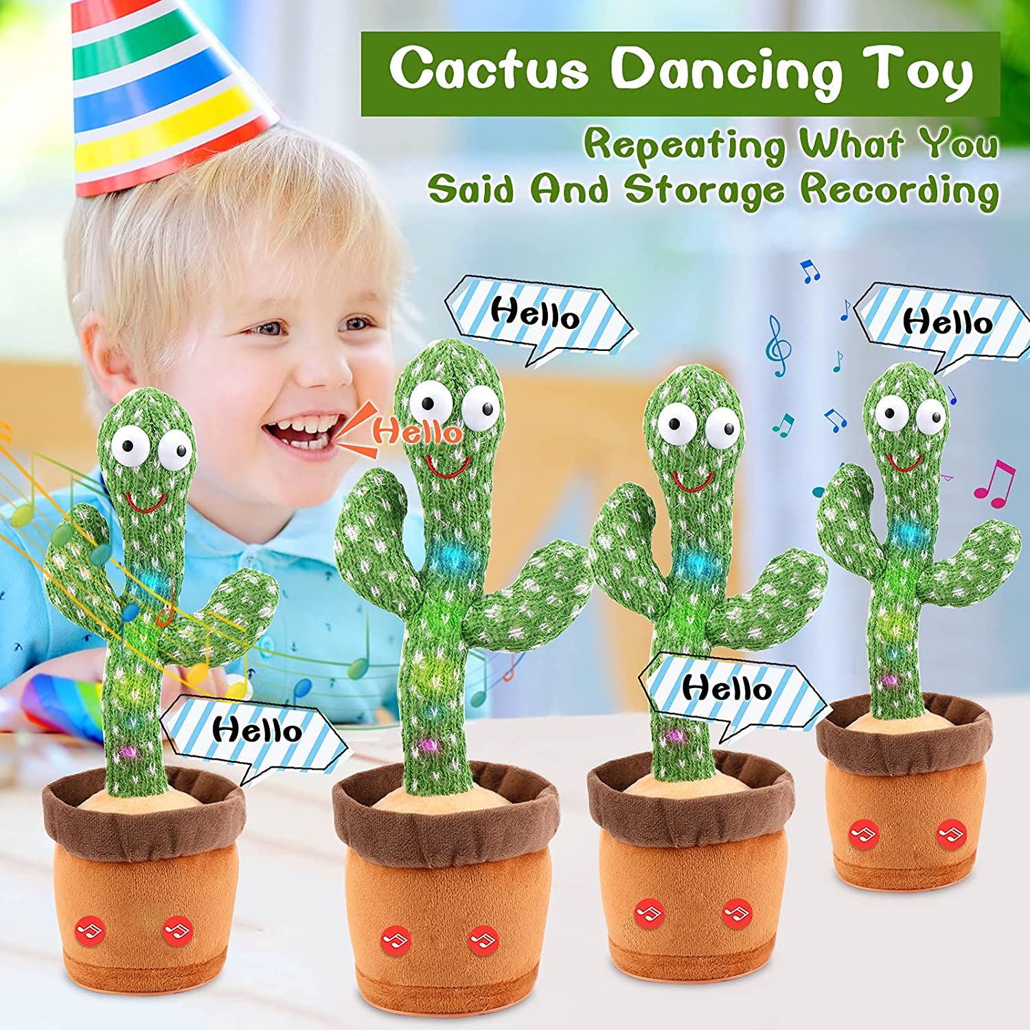 Dancing Cactus Baby Toy Mimicking Talking and Singing Cactus Toy for Boy and Girl Kids Gift