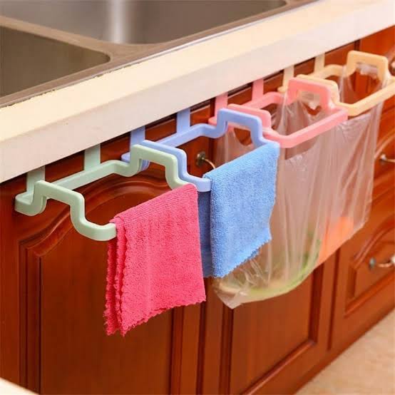 Attachable Trash Bin Bag Holder/ Kitchen Cabinet Garbage Bag Hanging Holder/ Plastic Bracket Home Towel Hanger